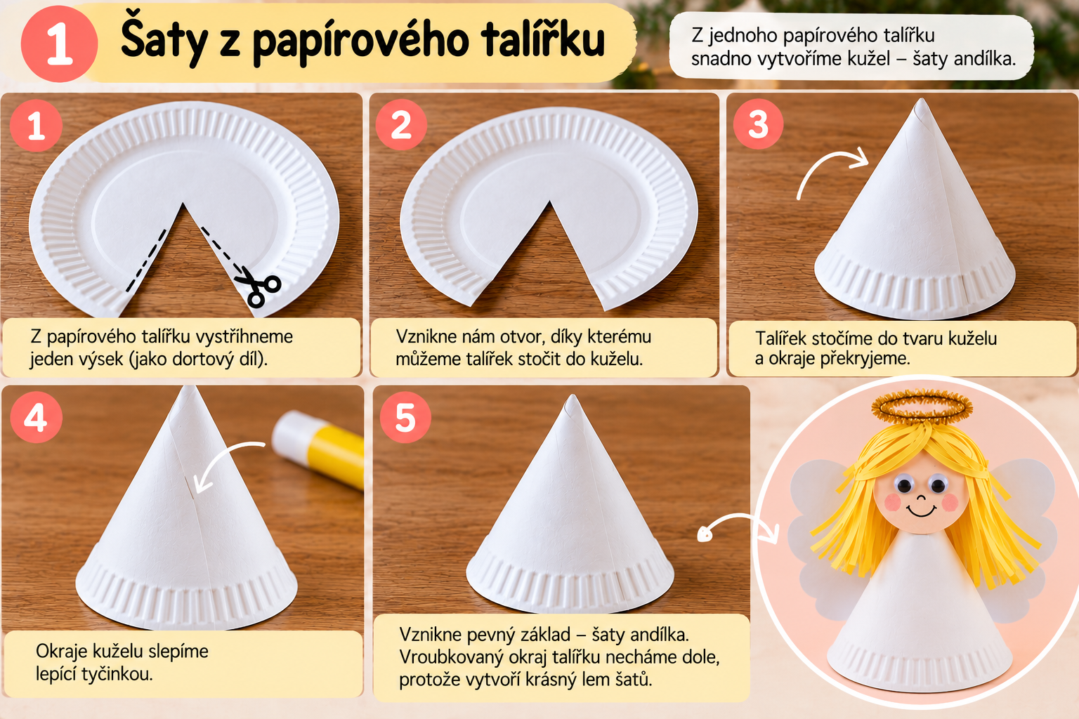 Krok 1 – výroba šatů andílka z papírového talířku
